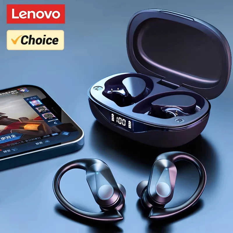 Lenovo LP75-auriculares inalámbricos con Bluetooth 5,3, audífonos deportivos con gancho para la oreja, pantalla Digital LED, reducción de ruido para juegos - imagen 2