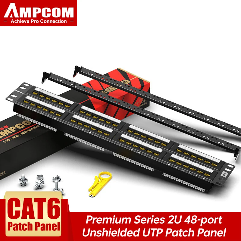 Patch Panel CAT6 48 Puertos RJ45 – Montaje Rack 2U AMPCOM