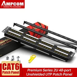 Patch Panel CAT6 48 Puertos RJ45 – Montaje Rack 2U AMPCOM