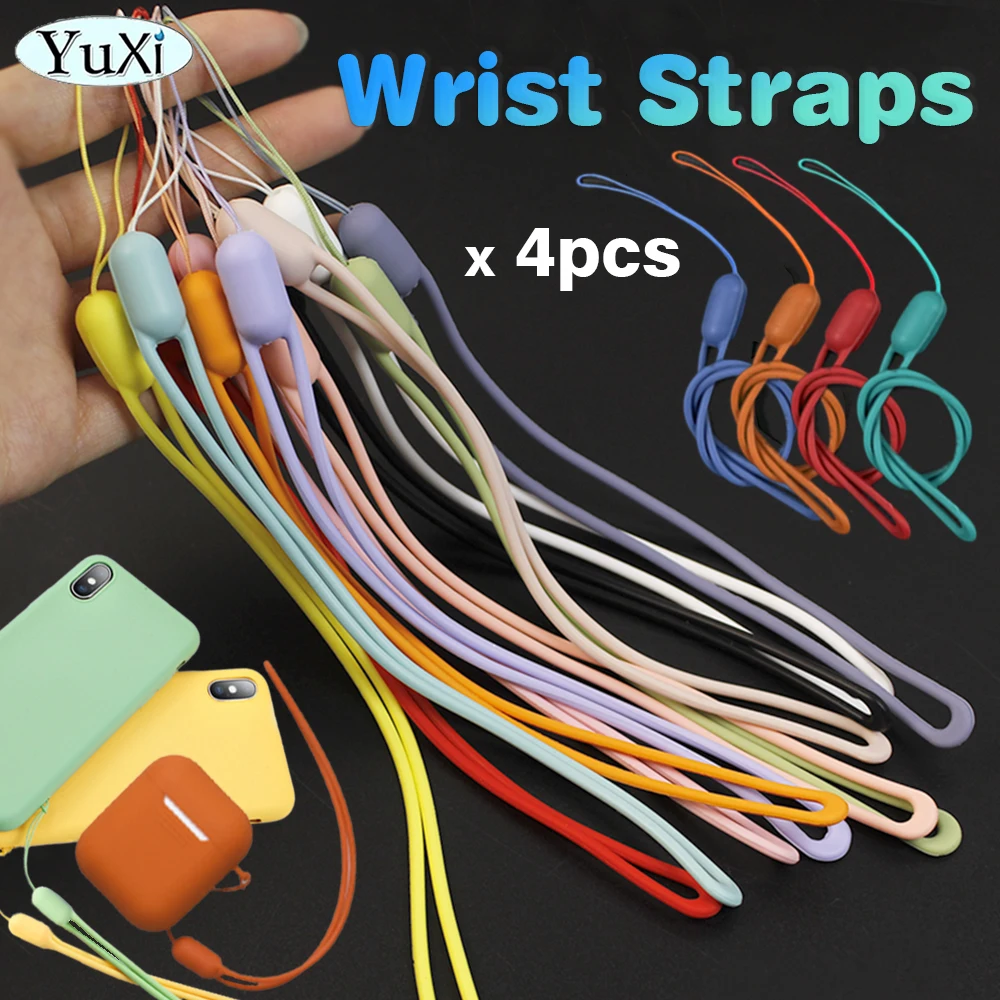Correas de muñeca de 4 piezas, cordón de mano, dijes de silicona para teléfono móvil, cable USB, cadena, tarjeta de identificación, llavero, cuerda colgante, botellas de agua