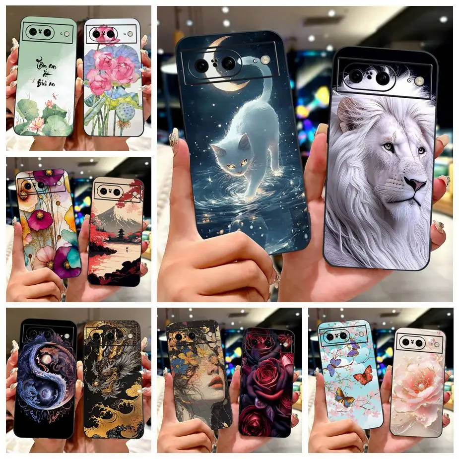 Para Google Pixel 8 Pro funda Pixel8A lindo gato León pintado funda de silicona suave Fundas de teléfono para Google Pixel 8A Pixel8 8Pro Fundas