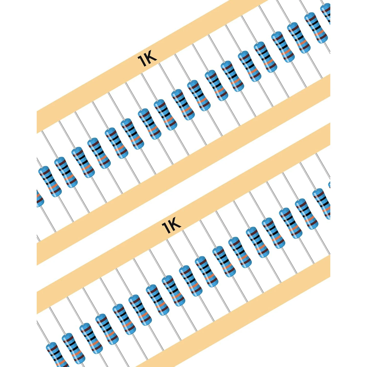 Kit de resistencias de 1000 piezas 1/4 W +-1% Kit surtido de resistencias de película metálica premium, 25 valores (1 Ohm-1M Ohm) 40 cada una, tabla de pruebas y bricolaje