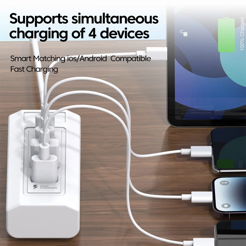 Cargador USB multipuerto PD, carga rápida, divisor QC3.0 de 4 puertos, cargador rápido para adaptador de pared de enchufe de extensión de teléfono móvil ﻿ - imagen 2
