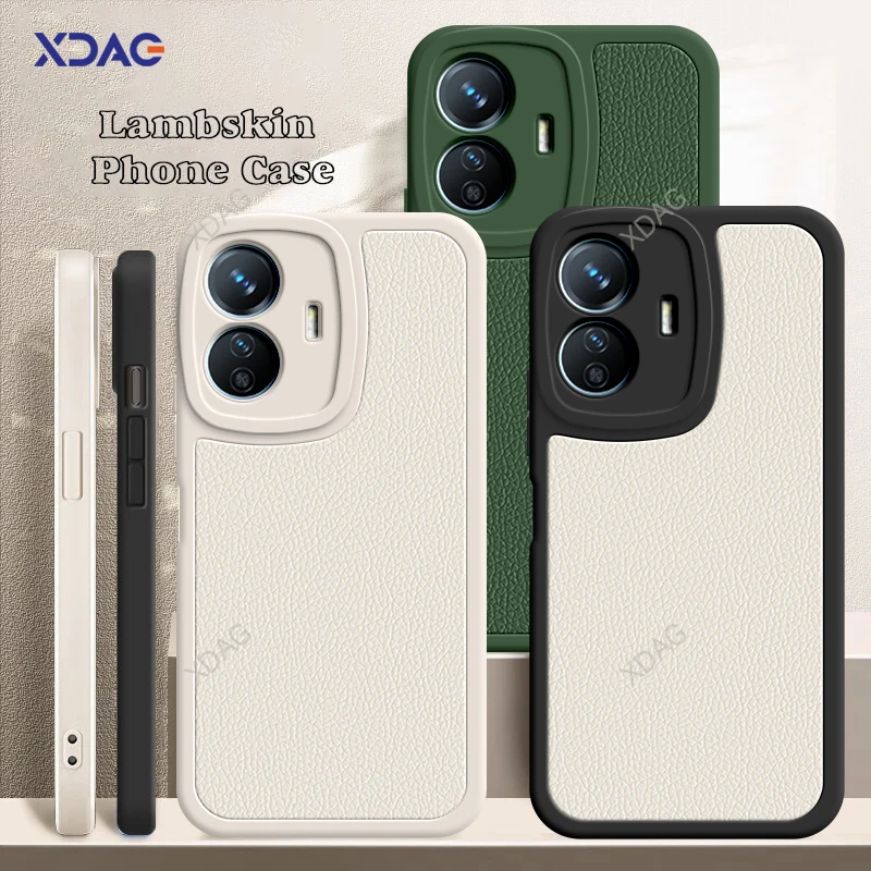 Funda de teléfono cuadrada de piel de cordero para VIVO Y77, Y77E, T1, Y77T, 5G, carcasa Litchi Peel, patrón a prueba de golpes, Funda protectora de cuero clásico - imagen 5