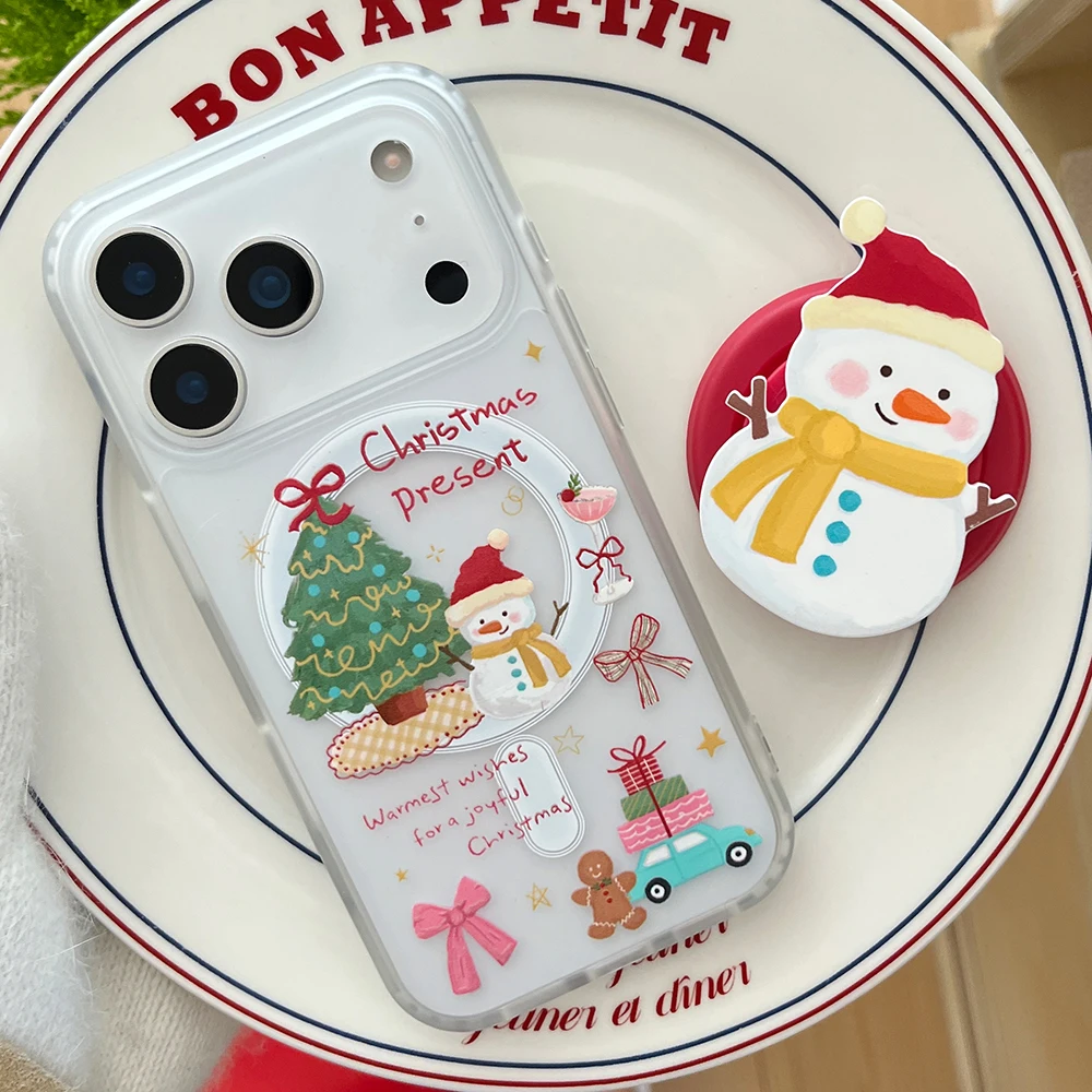 Funda de teléfono bonita Tok con agarre magnético de muñeco de nieve de dibujos animados en 3D para iPhone 17pro 13 16 15 14 17 Pro Max, funda de carga inalámbrica para Magsafe - imagen 2