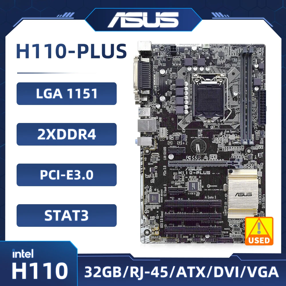 Placa base Asus H110-PLUS LGA 1151 Intel H110 DDR4 32GB compatible con Core i3-6300 i3-7300 i5-6500 i7-7700 i5-7400 cpu ATX