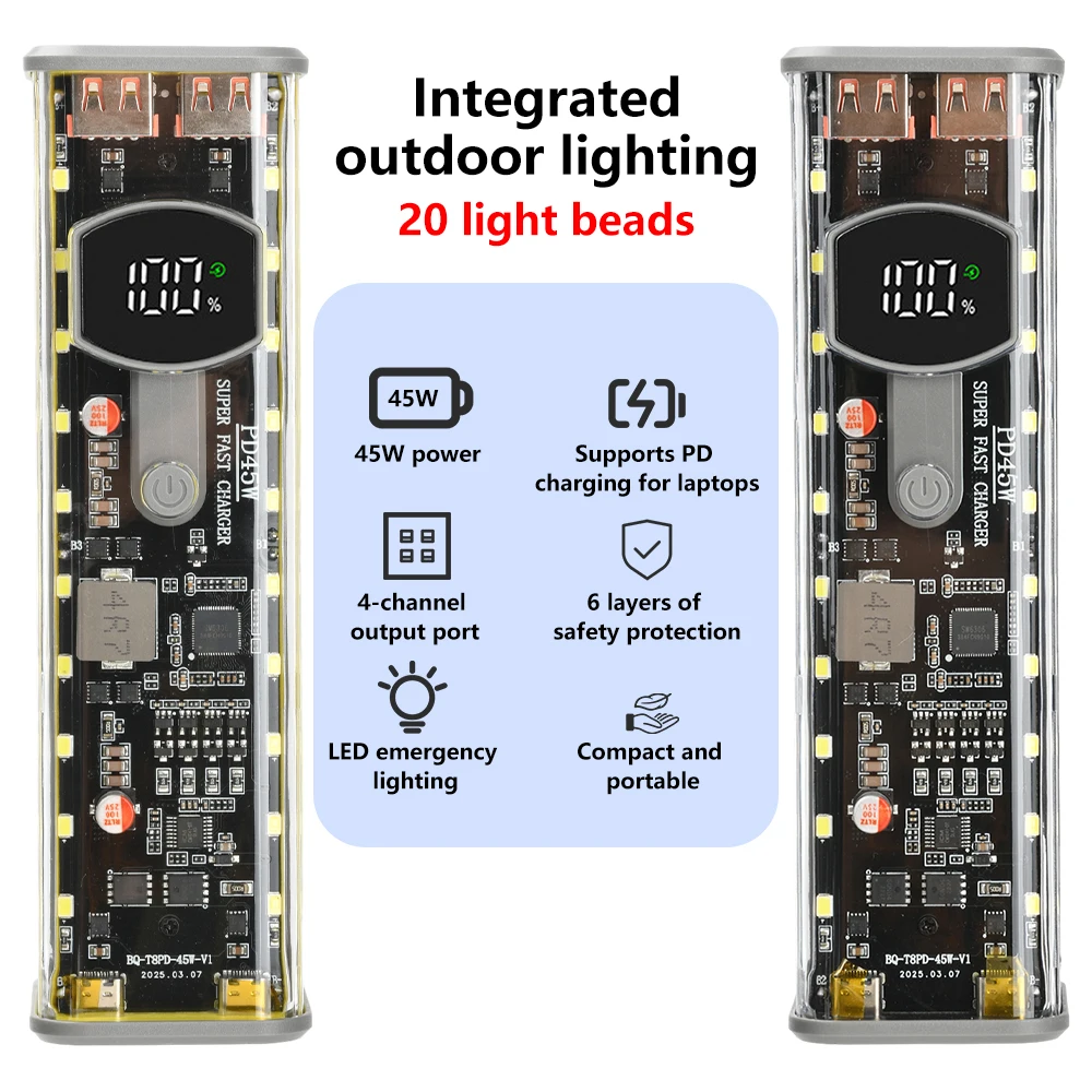 Caja de batería sin soldadura 8x18650 PD45W carcasa de banco de energía de carga súper rápida con luz exterior integrada - imagen 4