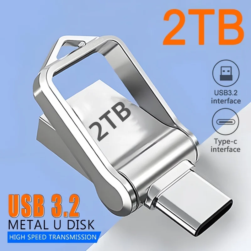 Unidad Flash de Metal de 2TB, USB 3,2, interfaz tipo C de transferencia de alta velocidad, memoria Flash de doble uso para teléfono móvil y ordenador - imagen 2