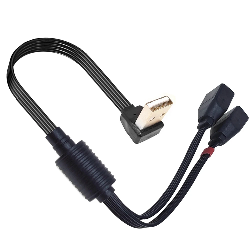 10CM 20CM codo de ordenador de coche USB uno a dos cable de carga de datos codo de 90 grados USB uno a dos cable de extensión hembra - imagen 2