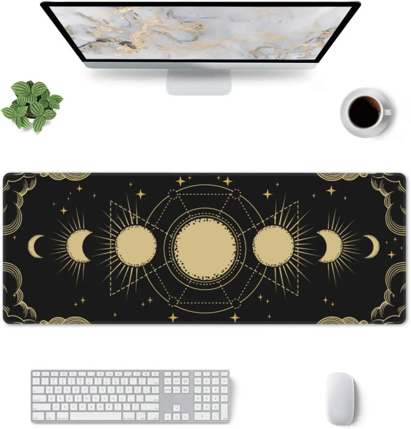 Alfombrilla de ratón Yin Yang Cat Moon Phases, alfombrilla antideslizante de gran tamaño, extendida XL, para escritorio de oficina y juegos con bordes cosidos, nuevo producto 2024 - imagen 4