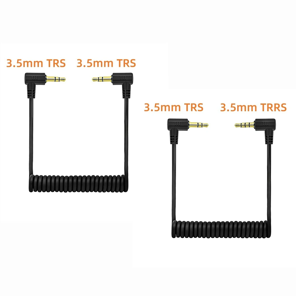 Cable de micrófono TRS a TRS de 90 grados, 3,5mm, 1/8 para cámara de videocámara, Cable de micrófono TRS a TRRS de ángulo recto en espiral para teléfono y tableta