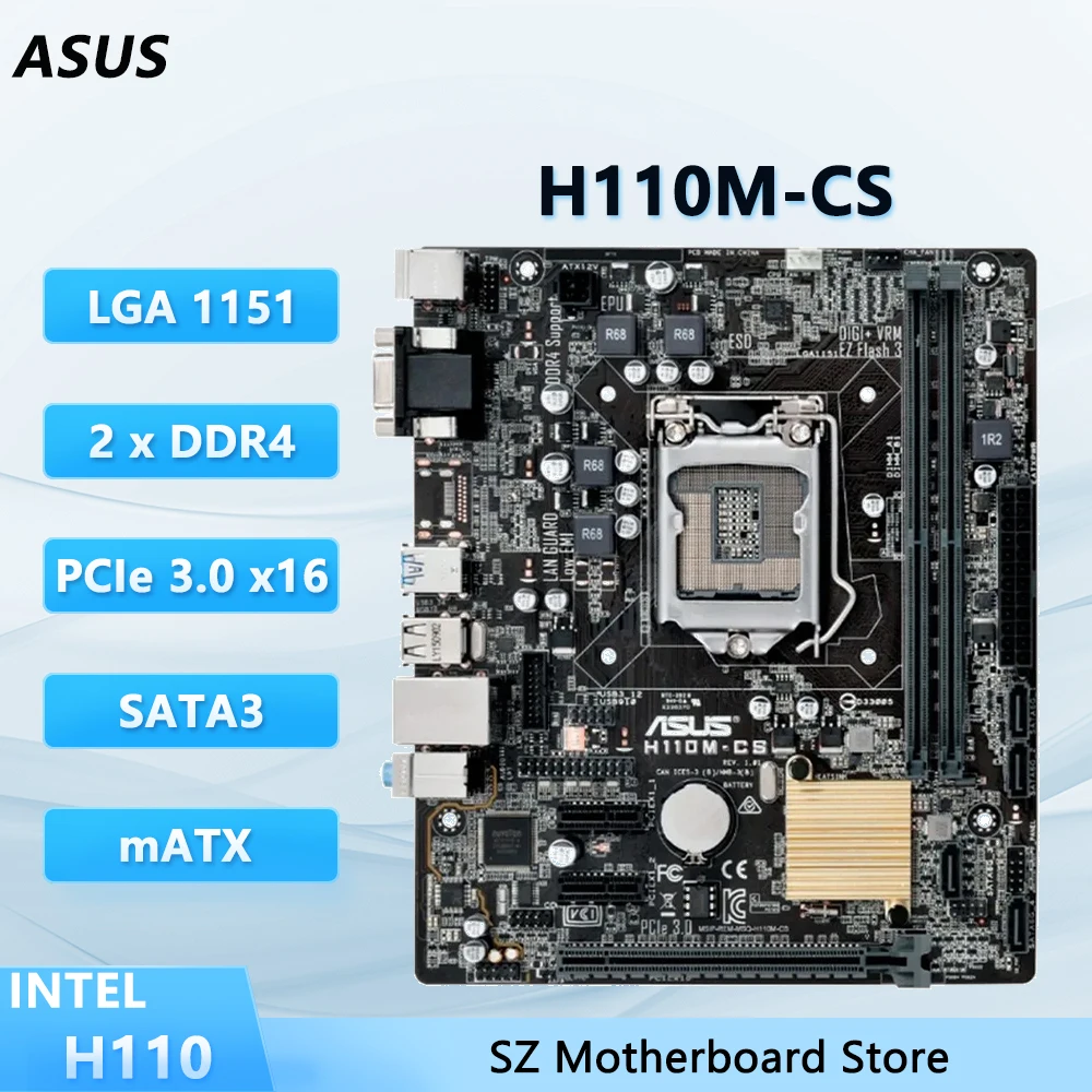 Placa base ASUS H110M-CS H110 LGA 1151 compatible con i7-6700/6700K i5-6500/7500 i3-6100/7100 CPU DDR4 PCIE 3,0 SATA 3 MATX