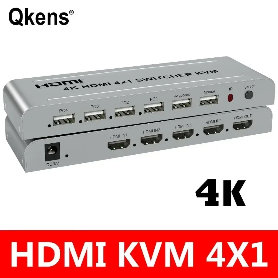 Conmutador KVM HDMI 4K 30hz 4x1, convertidor de Audio y vídeo 4 en 1 salida, compatible con teclado USB, Control de ratón, 4 unidades, portátil a proyector de TV - imagen 3