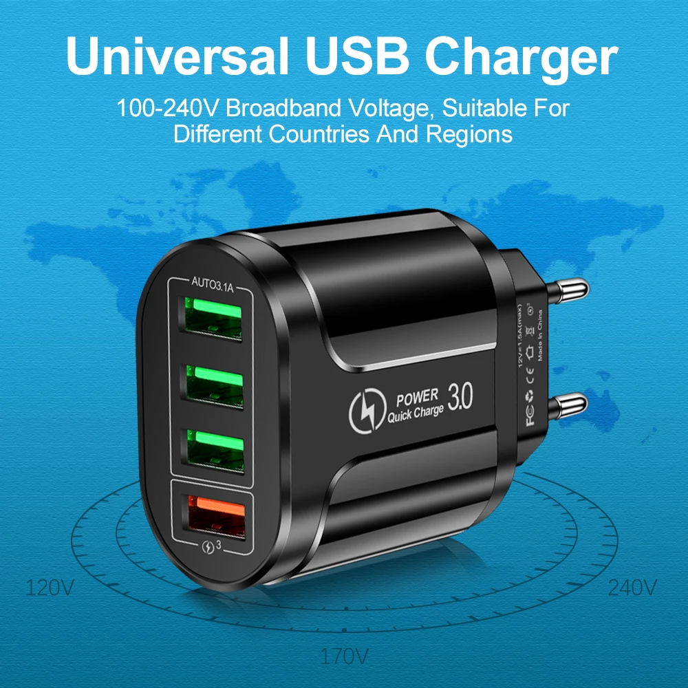 Vumpach-cargador rápido USB de 4 puertos, carga rápida 3,0, 48W, carga rápida para teléfono móvil de pared, adaptador de viaje para iPhone, Samsung y Xiaomi - imagen 5