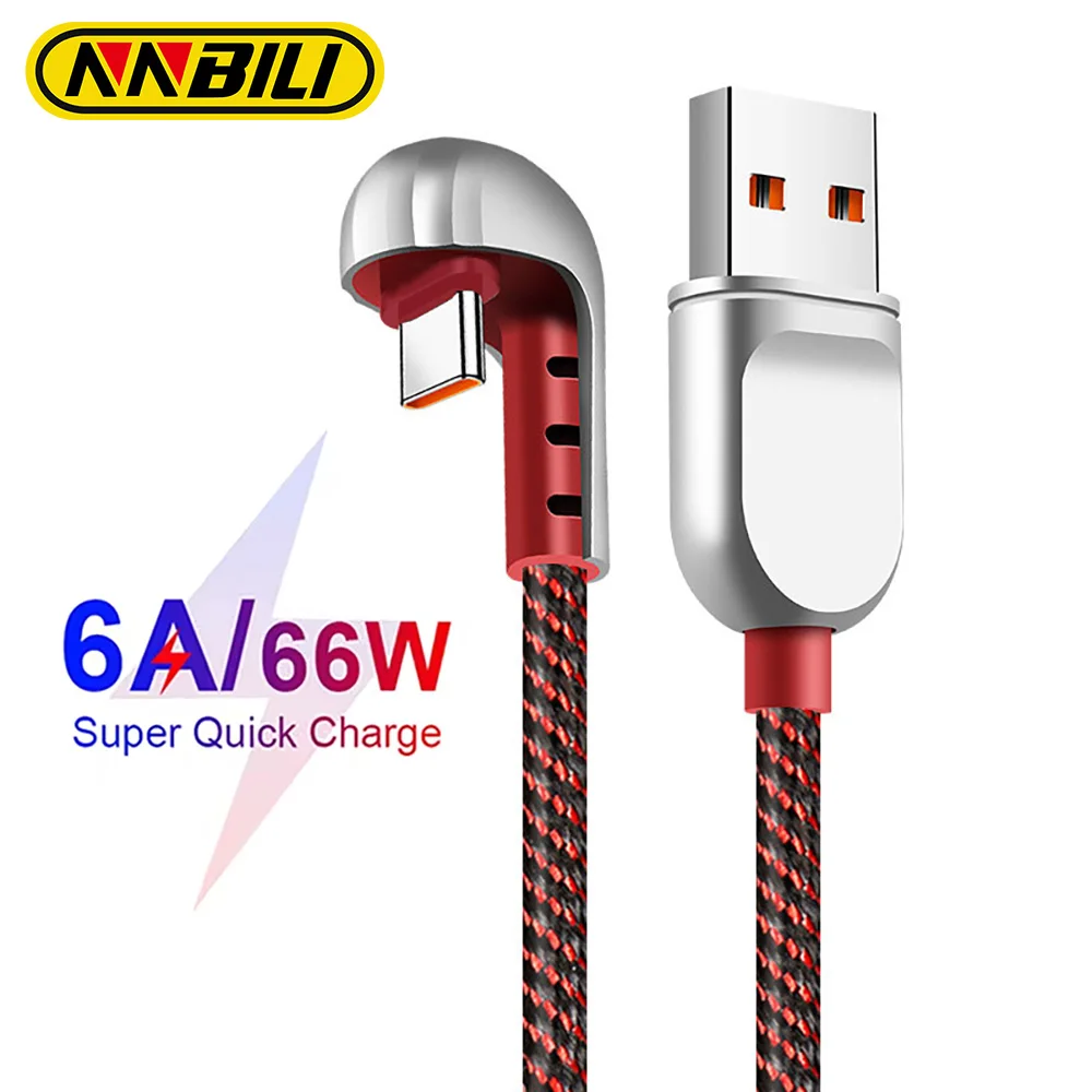 Cable USB tipo C NNBILI de 66 W para Huawei P40 6A 180 ° Cable de carga rápida en ángulo para iphone 17 16 Switch Xiaomi Cable USB C en forma de U
