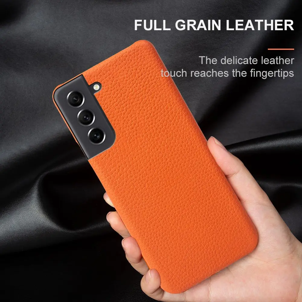 Para funda Samsung S21 FE funda Litchi patrón fundas de cuero genuino para Galaxy S24 S21Ultra S22 Plus funda de teléfono Coque capa - imagen 3