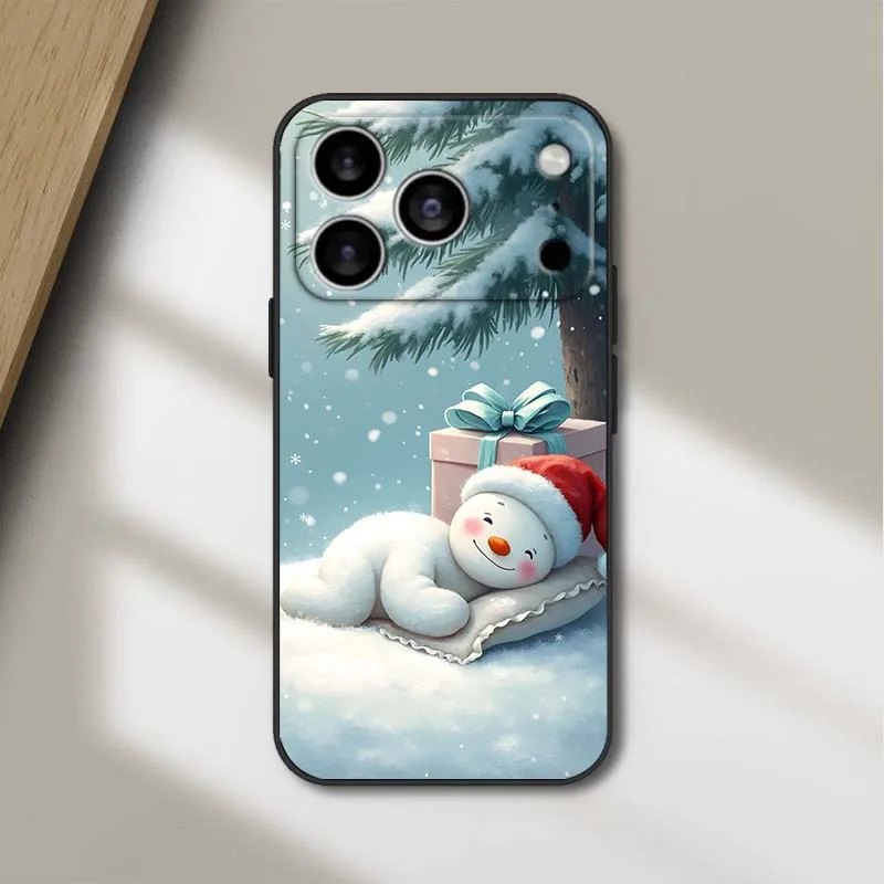 Patrón de muñeco de nieve de invierno para Apple iPhone 17 Air 16e 16 15 14 13 XS X Mini Plus Pro Max funda de teléfono negra - imagen 3