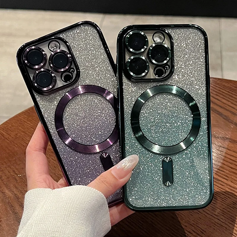 Funda magnética con purpurina chapada de lujo para iPhone 15, 14, 13, 12, 11 Pro Max Plus, Magsafe, carga inalámbrica, accesorios de cubierta suave - imagen 2