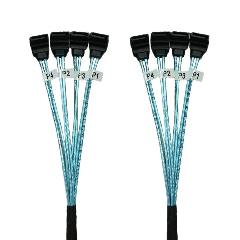 Cable interno SATA 3,0 (Serial ATA) de 7 pines, 90 acordes, en ángulo, azul, 4 SATA a 4 SATA, 1M/0,5 M - imagen 5