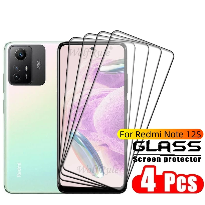 4 Uds cubierta completa de vidrio para Redmi Note 12S vidrio Xiaomi Redmi Note 12S vidrio templado HD 9H Protector de pantalla completa Redmi Note 12S