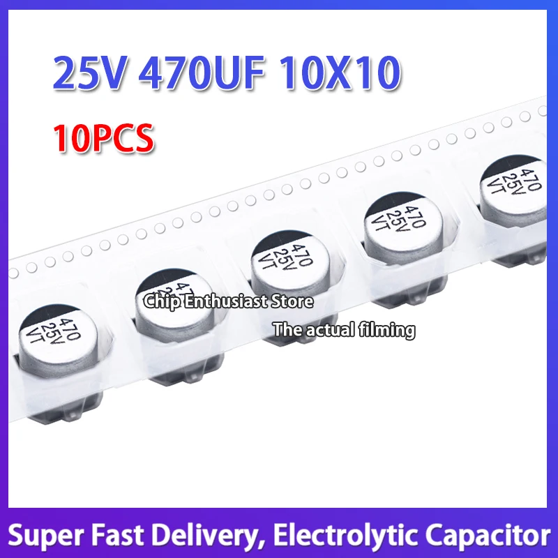 10 condensadores electrolíticos SMD 25V 470UF 10X10 2P 10X10,5 -40 ℃ ~105 ℃   ±20%