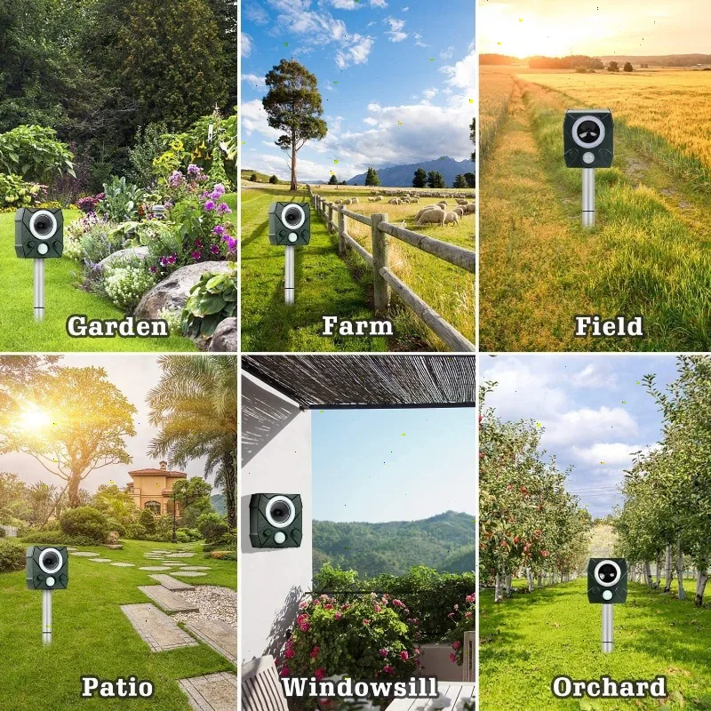 Repelente solar de animales Repelentes ultrasónicos de energía solar recargable Alarma de luz LED - imagen 3