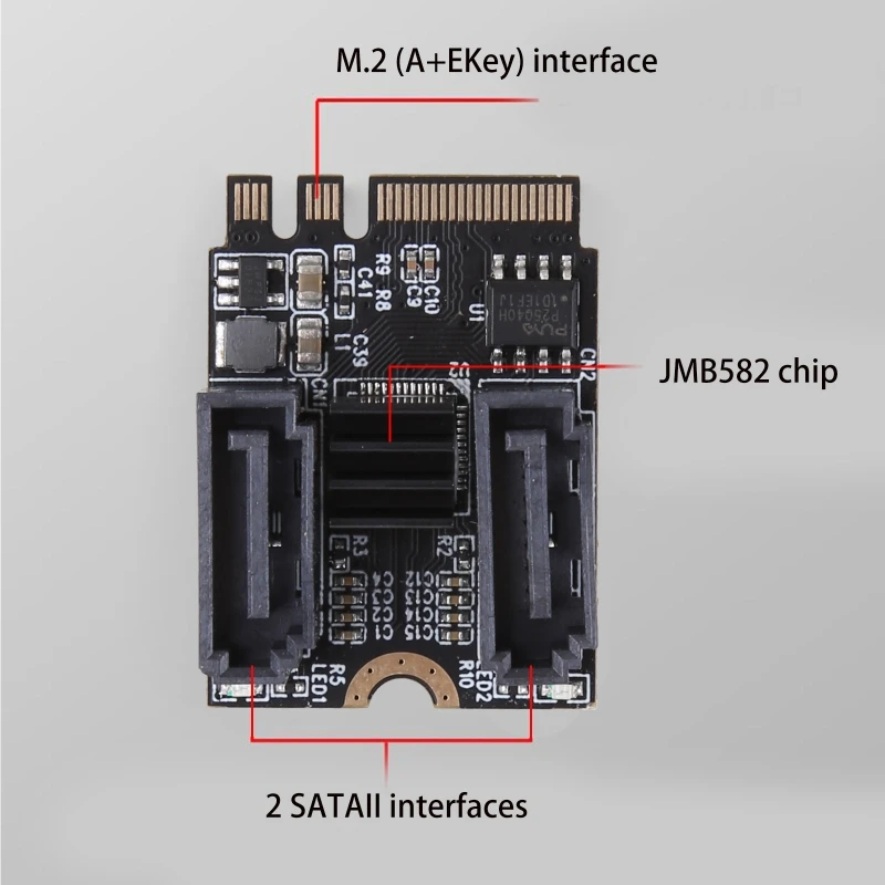 Adaptador M.2 A + E Key A SATA 3, Chips JM582, 2 puertos, tarjeta de revisión SATA III, Accesorios para ordenador - imagen 4
