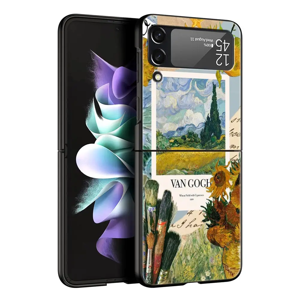 Funda de teléfono para Samsung Galaxy Z Flip 3 4 5 duro negro plegable PC de lujo para Samsung Z Flip3 funda Shell cielo estrellado van gogh art - imagen 3
