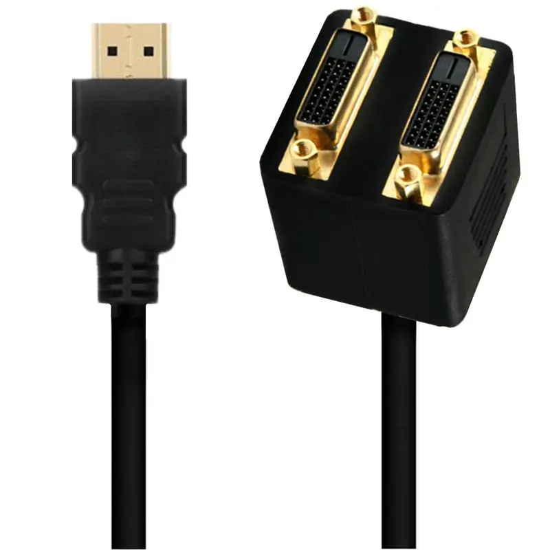 25 cm HDMI Compatible con DVI Y-Line Twin Line HDMI Compatible Macho a Dos DVI 24+1 Hembra Cables de Vídeo de Alta definición