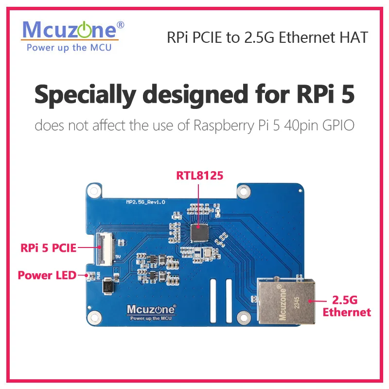MP2.5G Raspberry Pi 5 PCIE a 2,5G Ethernet HAT,RTL8125,RPi OS sin controladores - imagen 2