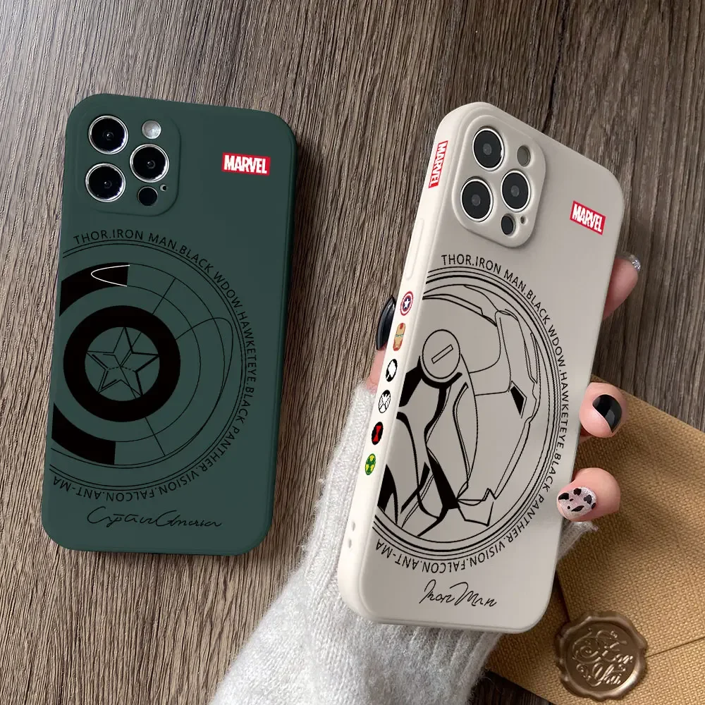 Funda de silicona suave con borde recto para iPhone, carcasa de Iron Man, Capitán América, 16, 15, 14 Plus, 13, 12 Mini, 11 Pro Max, X, Xs, XR, 7, 8 - imagen 3