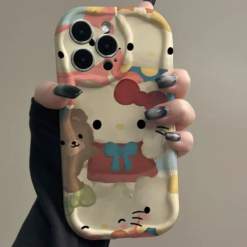 Funda de teléfono bonita de Hello Kitty para iPhone 16 15 14 13 12 11 Pro Max Mini X XR XSMAX 8 7 6S Plus 3D Wave suave TPU contraportada - imagen 5