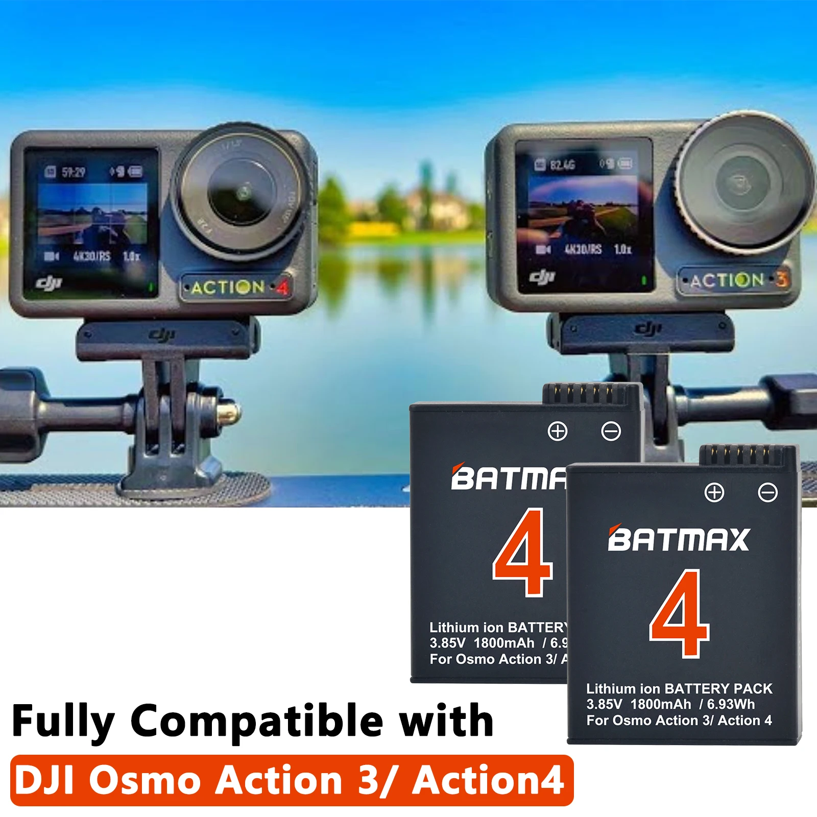 Batería Batmax de 1800mAh para batería Osmo Action 4 + caja de cargador doble para DJI Osmo Action 4, accesorios para cámaras deportivas Osmo Action 3 - imagen 2