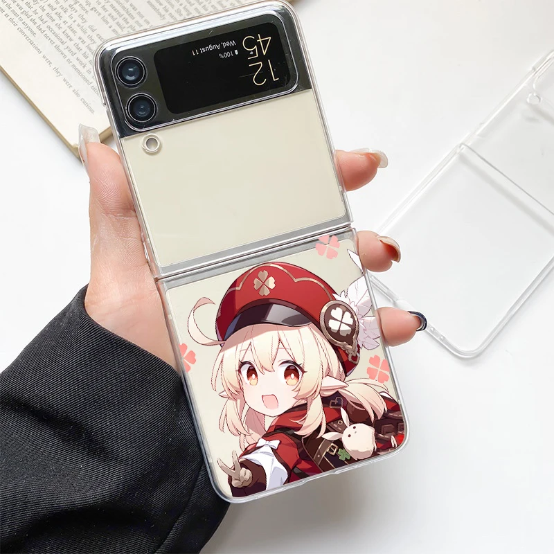 Funda de teléfono para Samsung Galaxy Z Flip 4 5, carcasa de PC dura transparente, Genshin Impact Game para Samsung Z Flip 3, funda Couqe, parachoques - imagen 3