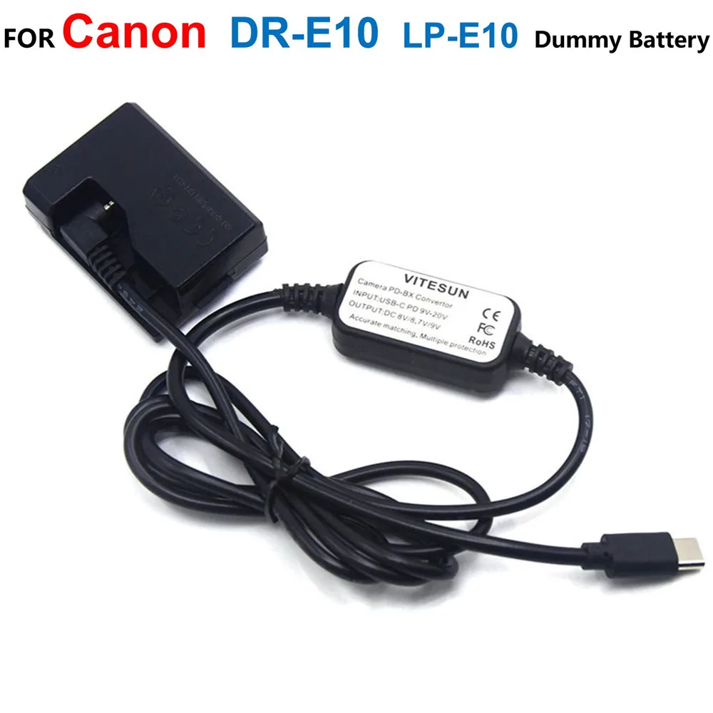 DR-E10 LP-E10 batería simulada + adaptador de Cable de alimentación USB C para Canon EOS 1300D 1500D 2000D 3000D Kiss X50 X70 X80 X90 Rebel T3 T5 T6 - imagen 2