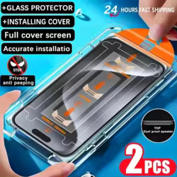 2 uds privacidad HD vidrio templado para iPhone 15 14 13 12 11 16 Pro Max 15 Plus Protector de pantalla con cubierta de montaje de alineación