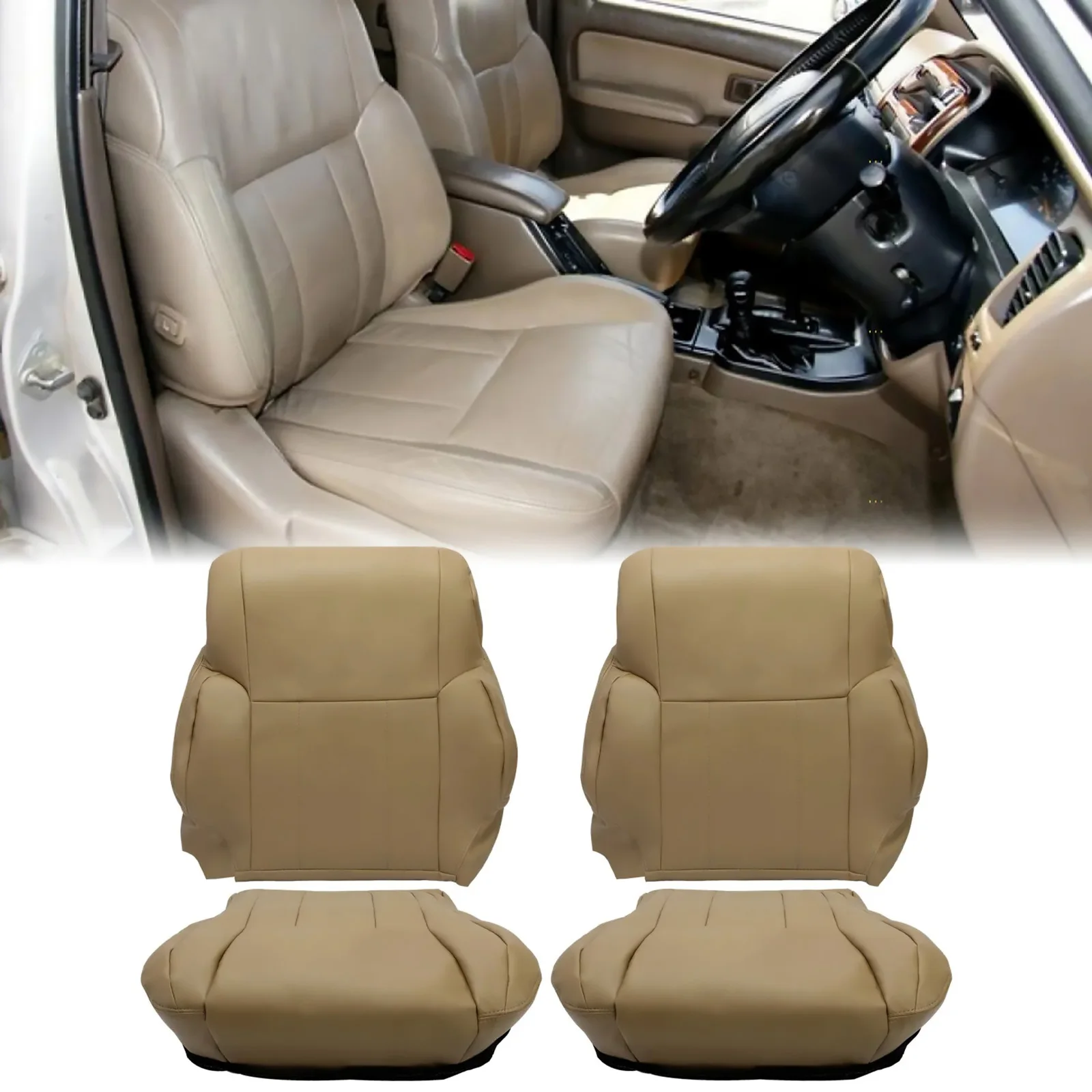 Cubierta de asiento de cuero superior e inferior para Conductor de coche, reemplazo embellecedor para Toyota 4runner 1996-2002, accesorios para automóviles nuevos, 4 unids/set
