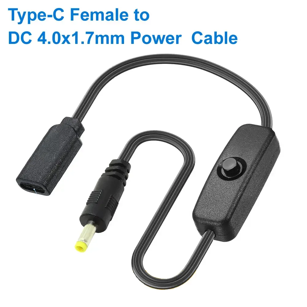 Cable de carga USB tipo C a CC 4,0x1,7mm 5V con interruptor de encendido/apagado para tira de luces LED linterna, altavoz y más cable de alimentación