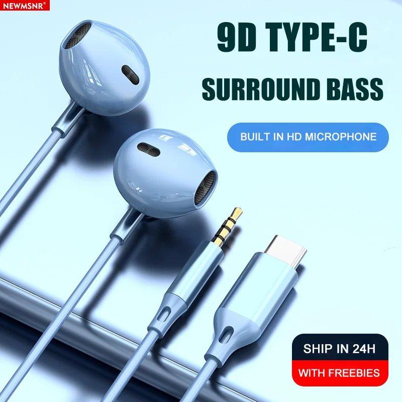 Auriculares para juegos con sonido envolvente 9D tipo C y 3,5mm, intrauditivos con cable para iphone15/16, para Samsung