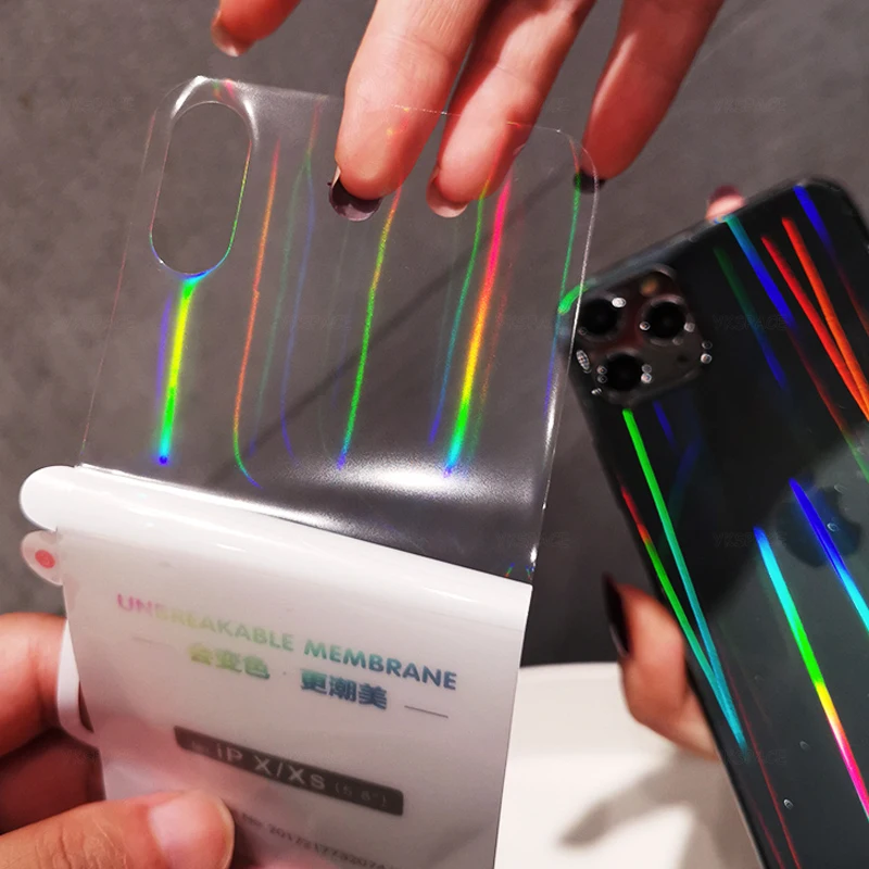 Aurora gradiente suave hidrogel de película para iPhone X Xs X MAX XR 11 Pro Max 6S 6 7 8 Plus trasero protector de pantalla para Rainbow de moda - imagen 4