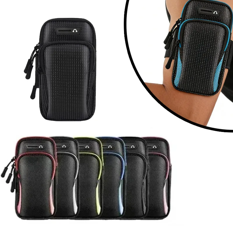 Bolsa de mano de PU, funda protectora, bolsa para correr, soporte para teléfono, soporte para iPhone 17 ~ 12 para Mp3 Mp4, todos los auriculares con cable, brazalete para teléfono móvil
