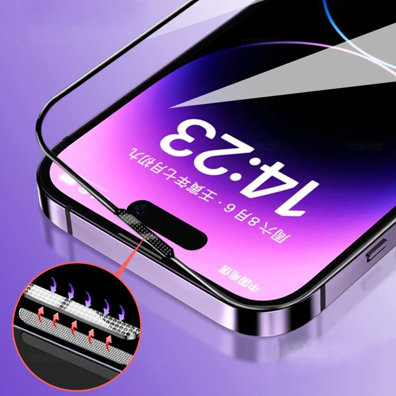 3 uds altavoz a prueba de polvo vidrio templado transparente para iPhone 17 Air 16e 16 15 14 Plus 13 12 mini 11 Pro Xs Max X XR Protector de pantalla - imagen 3