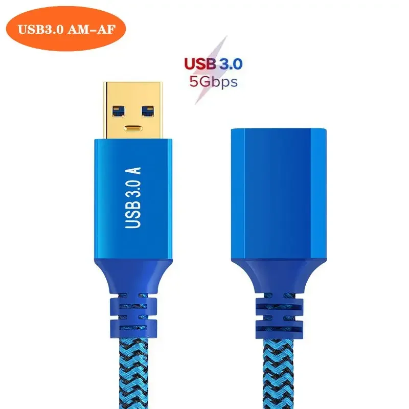 Carcasa de aluminio USB 3.0 A Cable de extensión de datos macho a hembra, transmisión de alta velocidad para unidades USB, ratones, teclados, impresoras