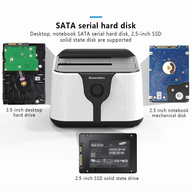 Soporte de disco duro USB 3,0 de doble bahía para 2,5 pulgadas/3,5 pulgadas SATA mecánico SSD HDD máquina copiadora de escritorio caja de unidad de estado sólido - imagen 4