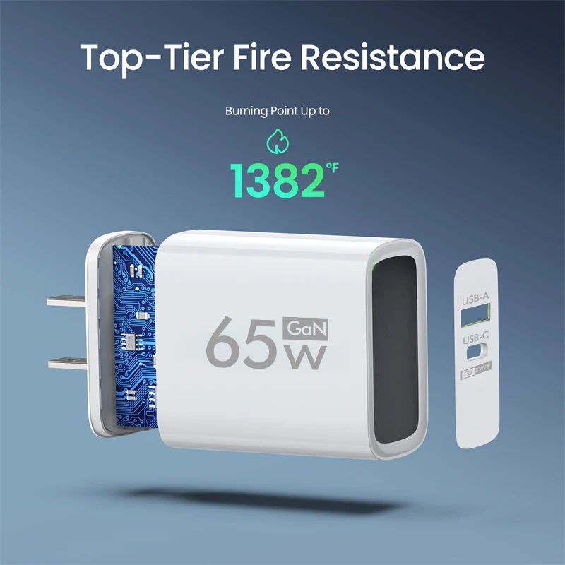 Cargador PD USB C, cargador GaN Total de 65W, carga rápida 3,0 tipo C, adaptador de teléfono para iPhone, Samsung, Xiaomi, cargador de pared rápido de 2 puertos - imagen 3