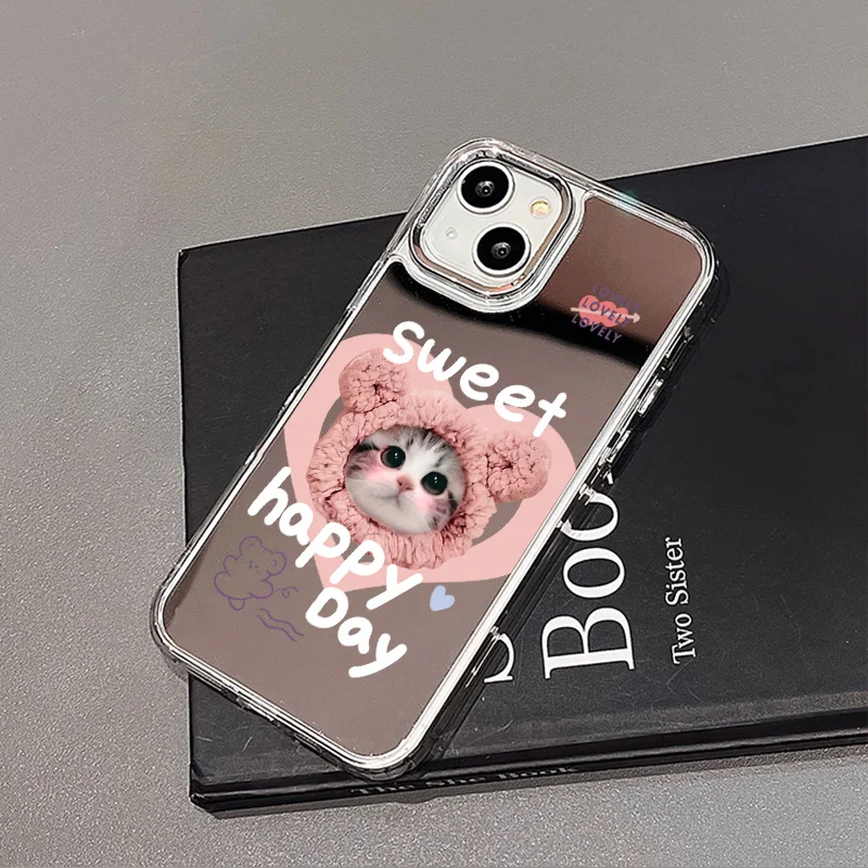 Funda de espejo de maquillaje de lujo para iPhone 11 Funda Coque iPhone 15 13 14 12 Pro Max XR X XS fundas de gato dulce galvanizadas de silicona - imagen 4