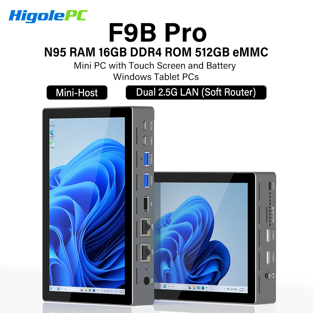 Higole F9B Pro 7 ''Mini PC Intel N95 Windows 11 WiFi5 16G 512G 5000mAh Dual 2.5G LAN 4K ranura SIM portátil PC de escritorio Mini ordenador - imagen 2