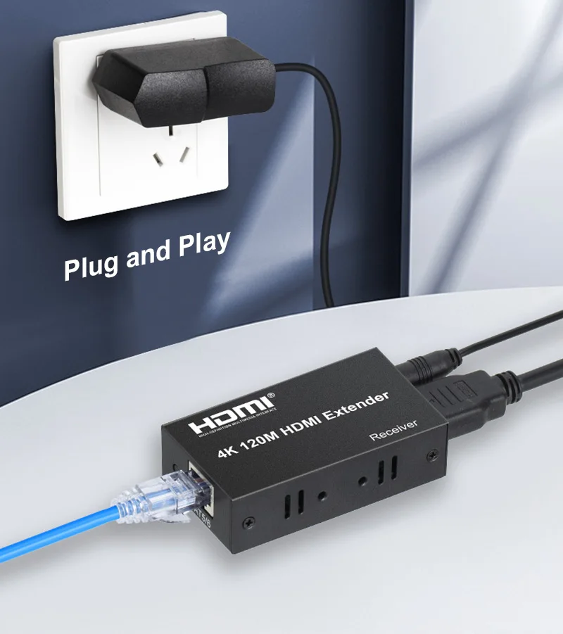 Extensor HDMI 4K 60M 100M 120M a través de Cable RJ45 Cat7 Cat6 convertidor de Audio y vídeo HDMI Ethernet transmisor receptor para PS4 PC TV