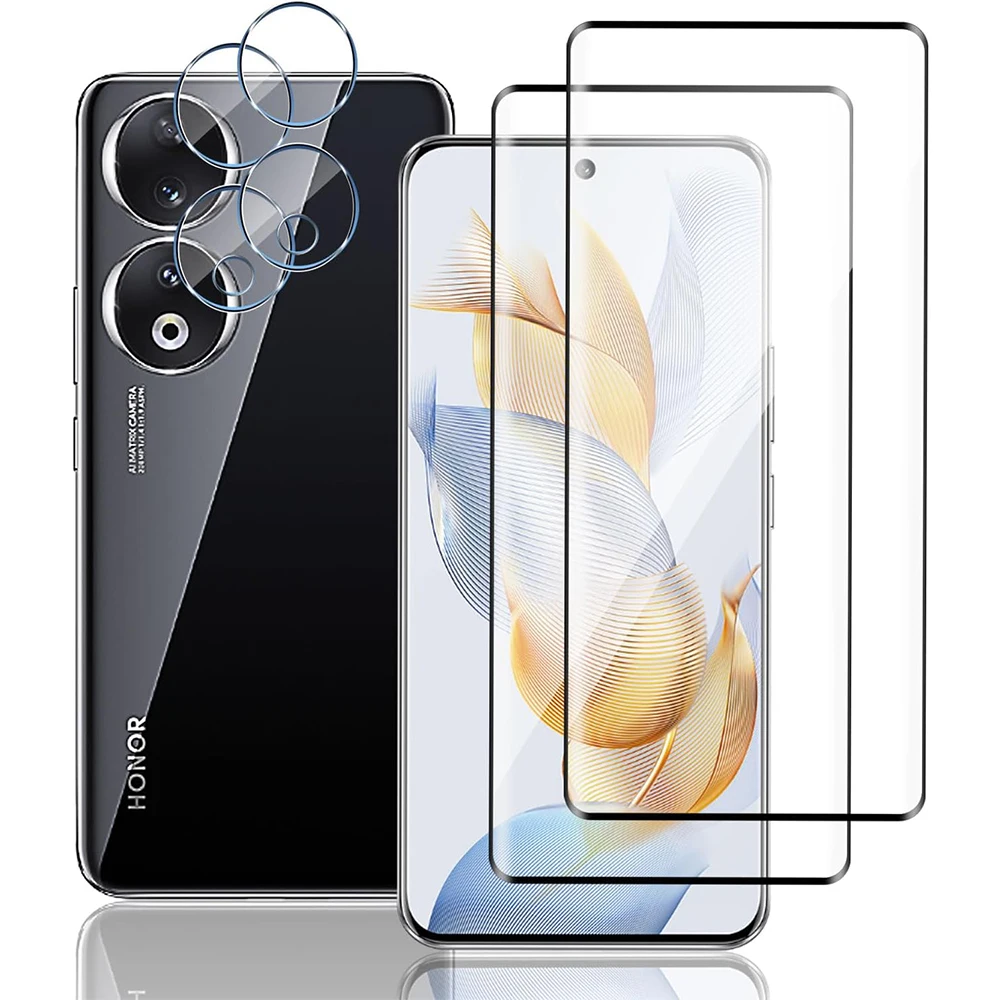 Vidrio templado curvo 3D 9H para Honor 90 Pro, Protector de pantalla de vidrio para Huawei Honor 90Pro, Protector de lente de cámara