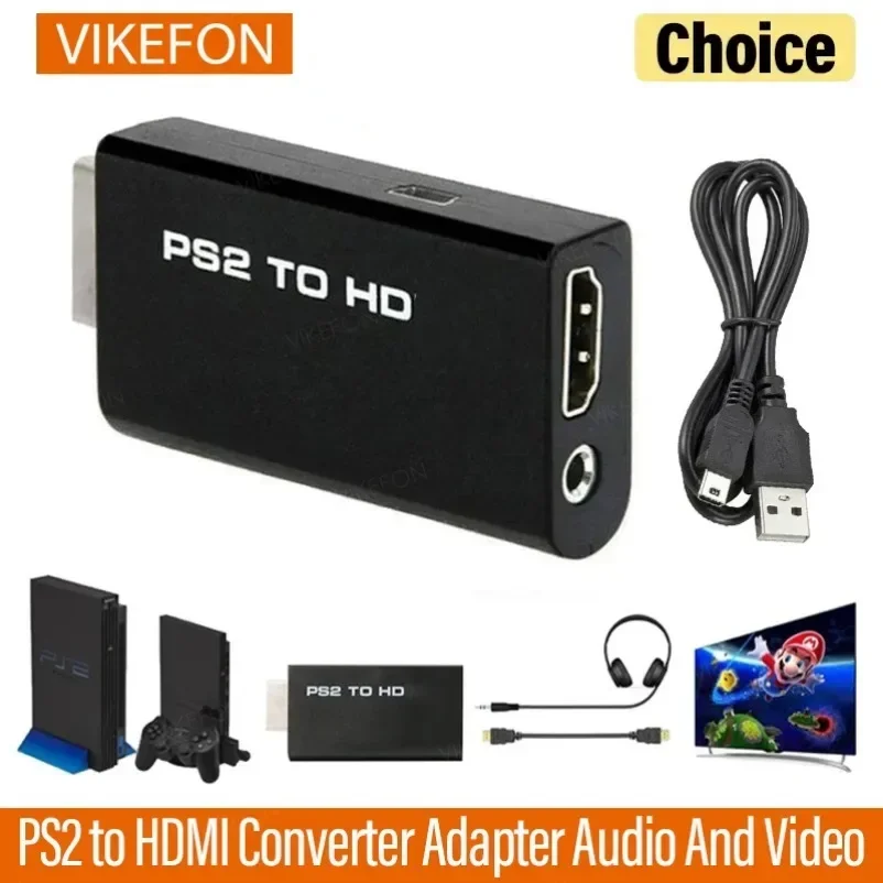 Adaptador convertidor Compatible con PS2 a HDMI, Audio y vídeo con puerto de Audio de 3,5mm, compatible con Pc, todos los modos de visualización de Ps2 480i 480p 576i